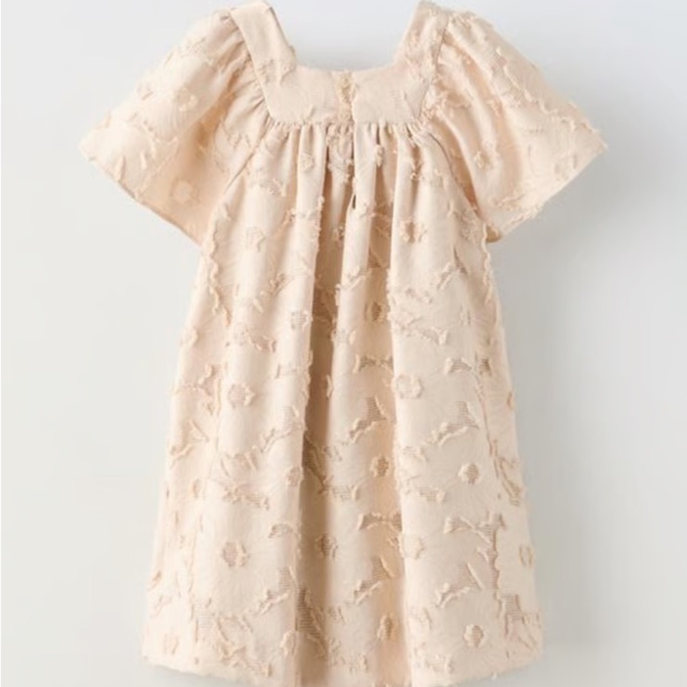 Zara girl Jacquard Elegant Cream Floral Dress 3/4